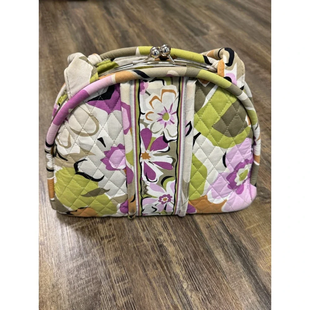 Vera Bradley Quilted Portobello Floral Bag Eloise Kiss Lock Satchel Green Purple